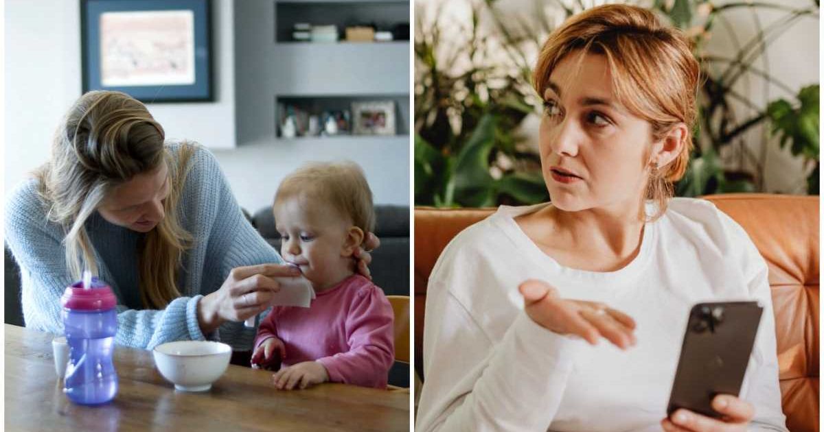 (L)  A woman babysitting a toddler | Representative Cover Image Source: Pexels | Kampus Production ; (R) A shocked woman looking at her phone | Representative Cover Image Source: Pexels | Photo By: www.kaboompics.com)