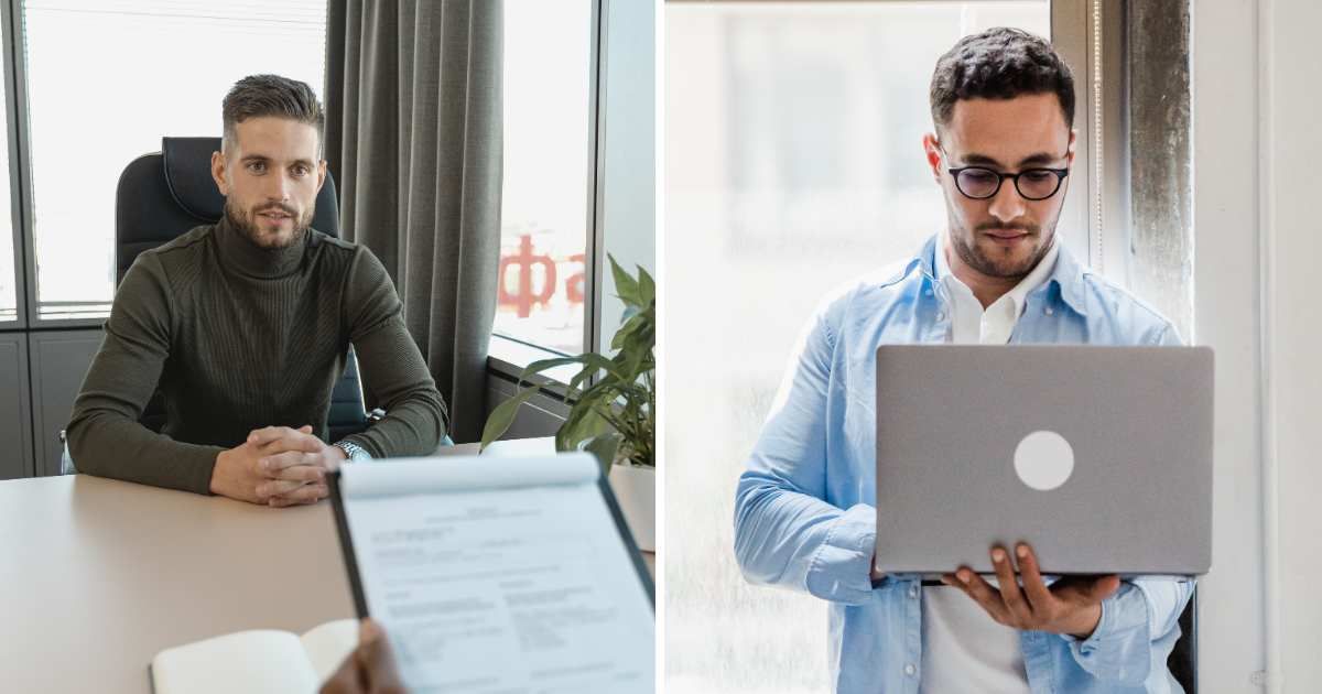 (L) Man in an interview. (R) Man using laptop. (Representative Cover Image Source: Pexels | (L) Tima Miroshnichenko, (R) Mizuno K)
