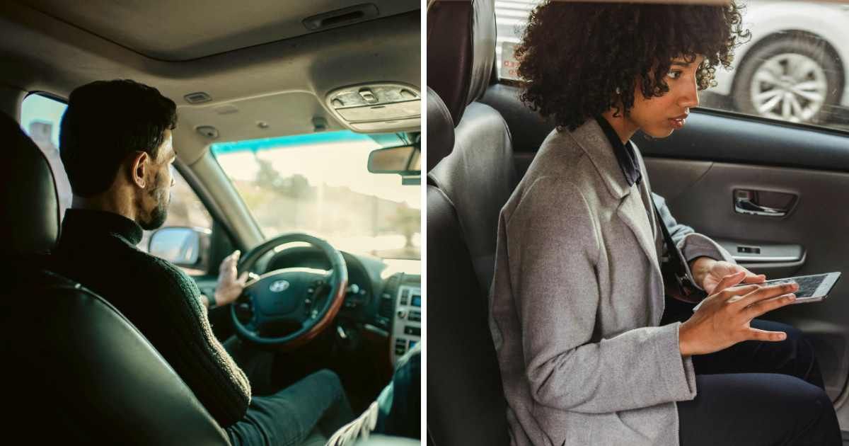 (L) Man driving car. (R) Woman sitting in cab. (Representative Cover Image Source: Pexels | (L) Baset Alhasan, (R) Roberto Hund)