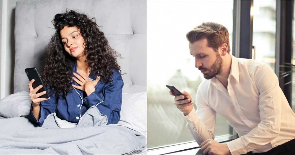 A woman reading a text with a smile (L). A man checking his phone (R). (Representative Cover Image Source: Pexels Images | Photo by Polina Tankilevitch and Andrea Piacquadio)