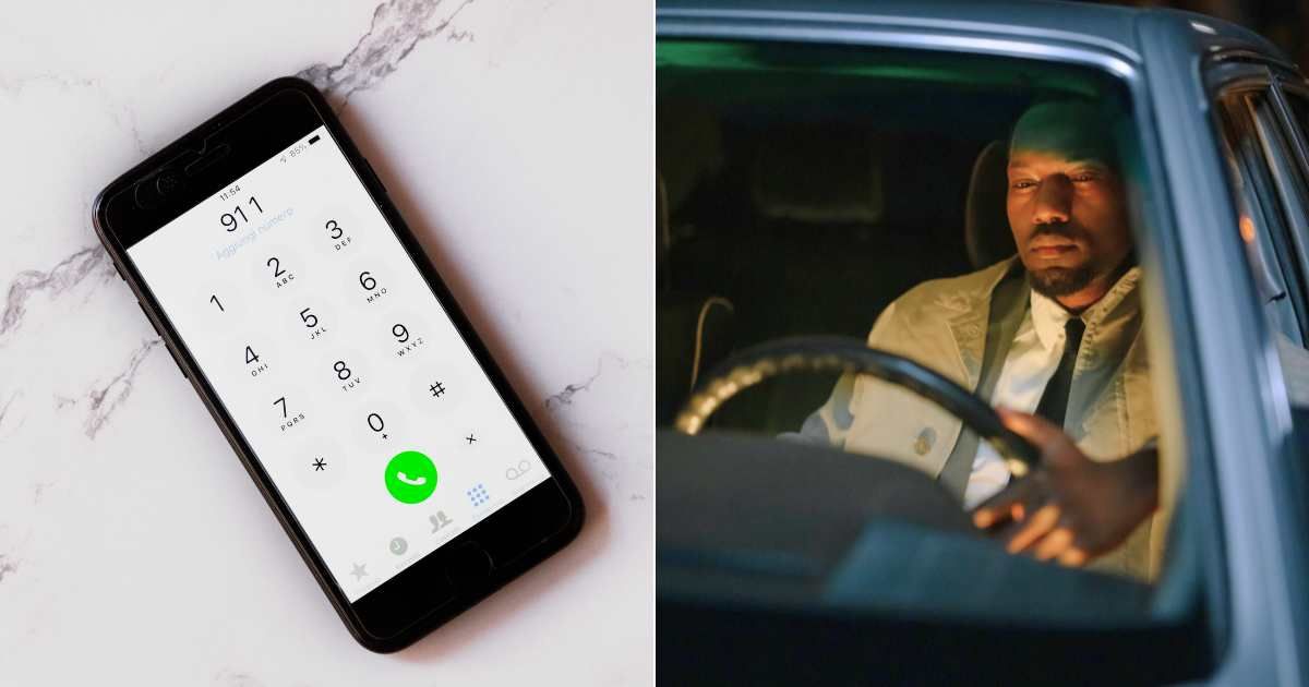 (L) A person calling 911 on their phone. (R) A sinister man waits and looks from his car. (Representative Cover Image Source: Pexels| L - Image Hunter, R - Cottonbro studio)