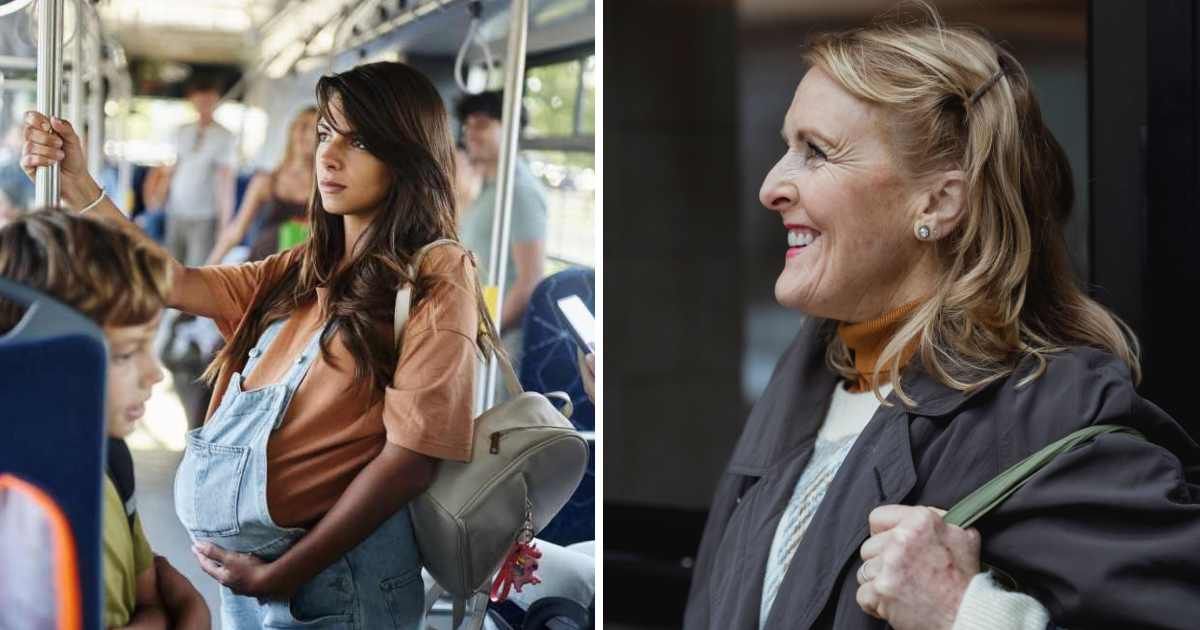 (L) A pregnant woman in a bus. (R) An old woman is looking at someone. (Representative Cover Image Source: L - Getty Images| skynesher, R - Pexels| Teona Swift)