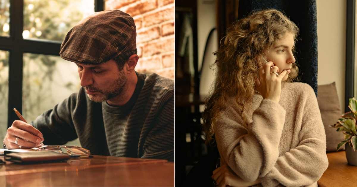 (L) A man is writing a letter. (R) A concerned woman is speaking over the phone. (Representative Cover Image Source: Pexels| L - Evellyn Carvalho, R - Yan Krukau)