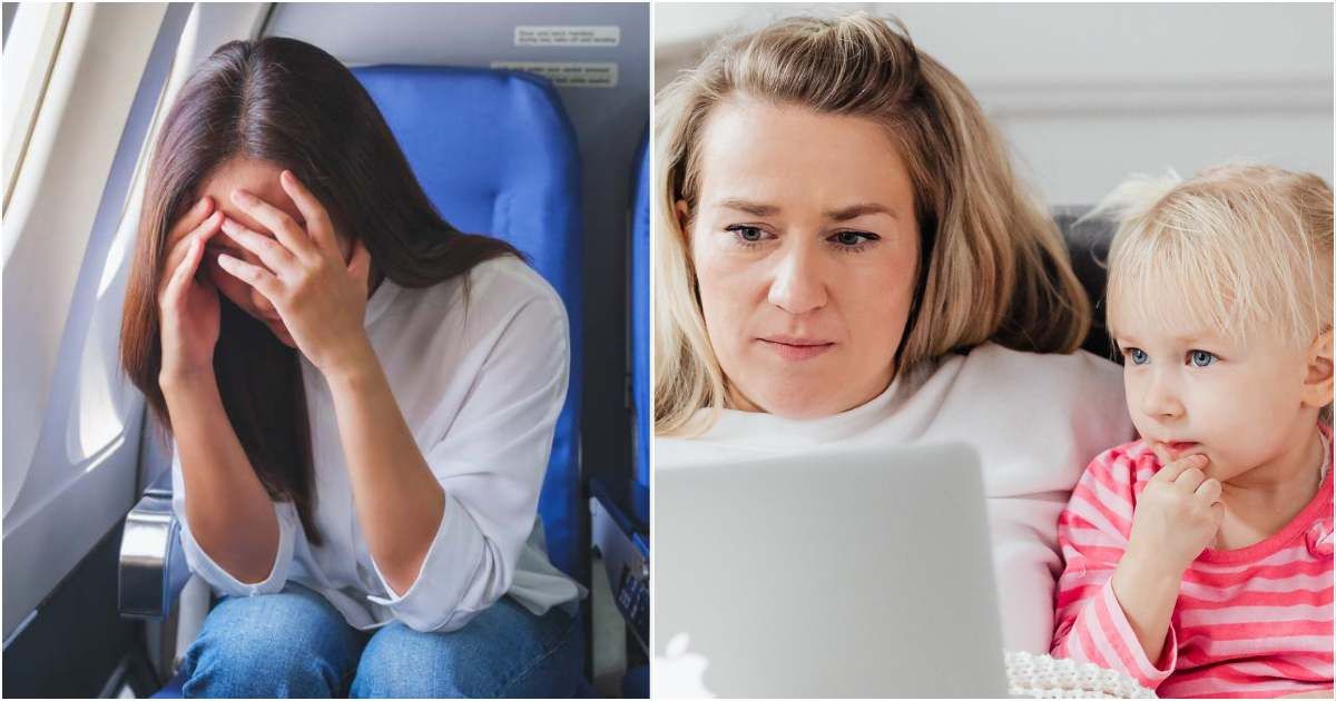 (L) A woman looks annoyed and frustrated on a plane. (R) A mom looks angrily as her daughter stares in wonder. (Representative Cover Image Source: L - Getty Images | Farknot_Architect, R - Pexels| Karola G)
