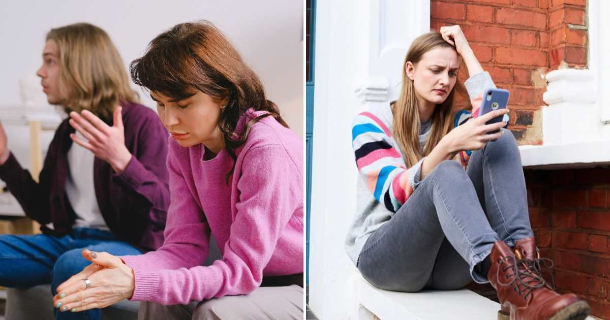 (L) A couple arguing while the woman sits upset. (R) A woman is upset after reading something on the phone. (Representative Cover Image Source: Pexels| L - SHVETS production, R - Vodafone x Rankin)