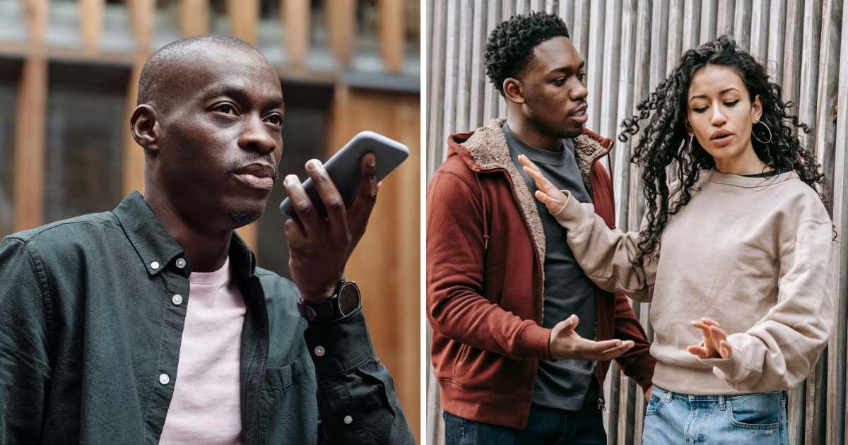 (L) Man using phone on speaker. (R) Couple fighting. (Representative Cover Image Source: Pexels | (L) Theo Decker, (R) Keira Burton)