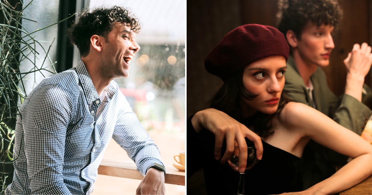 (L) Man laughing while sitting at a cafe. (R) A woman looking offended at her date. (Representative Cover Image Source: Pexels| L - Mike Jones, R - cottonbro studio)