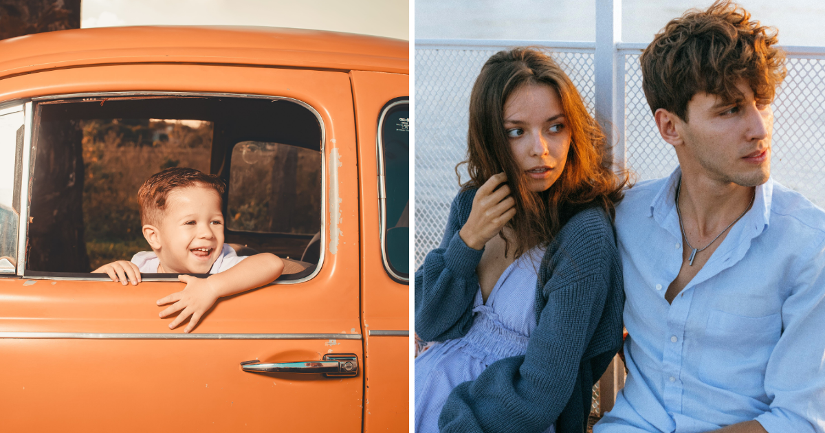 (L) Young boy sitting in car looking outside. (R) Couple shocked. (Representative Cover Image Source: Pexels | (L) Breno Cardoso, (R) KoolShooters)