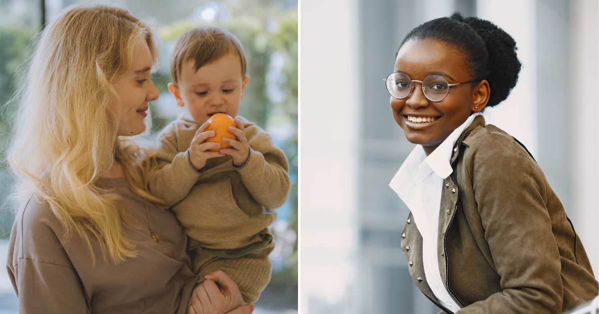 (L) A woman carrying a baby. (R) A woman smiles as she walks on the street. (Representative Cover Image Source: Pexels| L - RDNE Stock Project, R - Gustavo Fring)