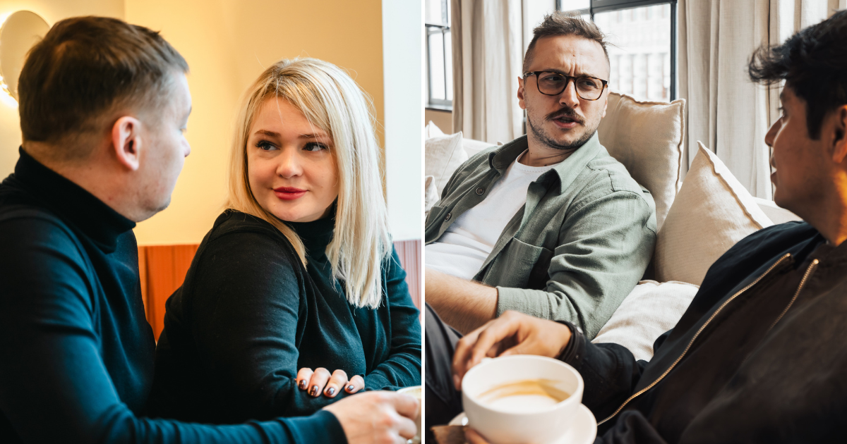 (L) A man on a date with a plus-size girl. (R) A man talking to a friend, looking concerned. (Representative Cover Image Source: L - Getty Images | Irina Velichkina, R - Pexels| Matheus Bertelli)