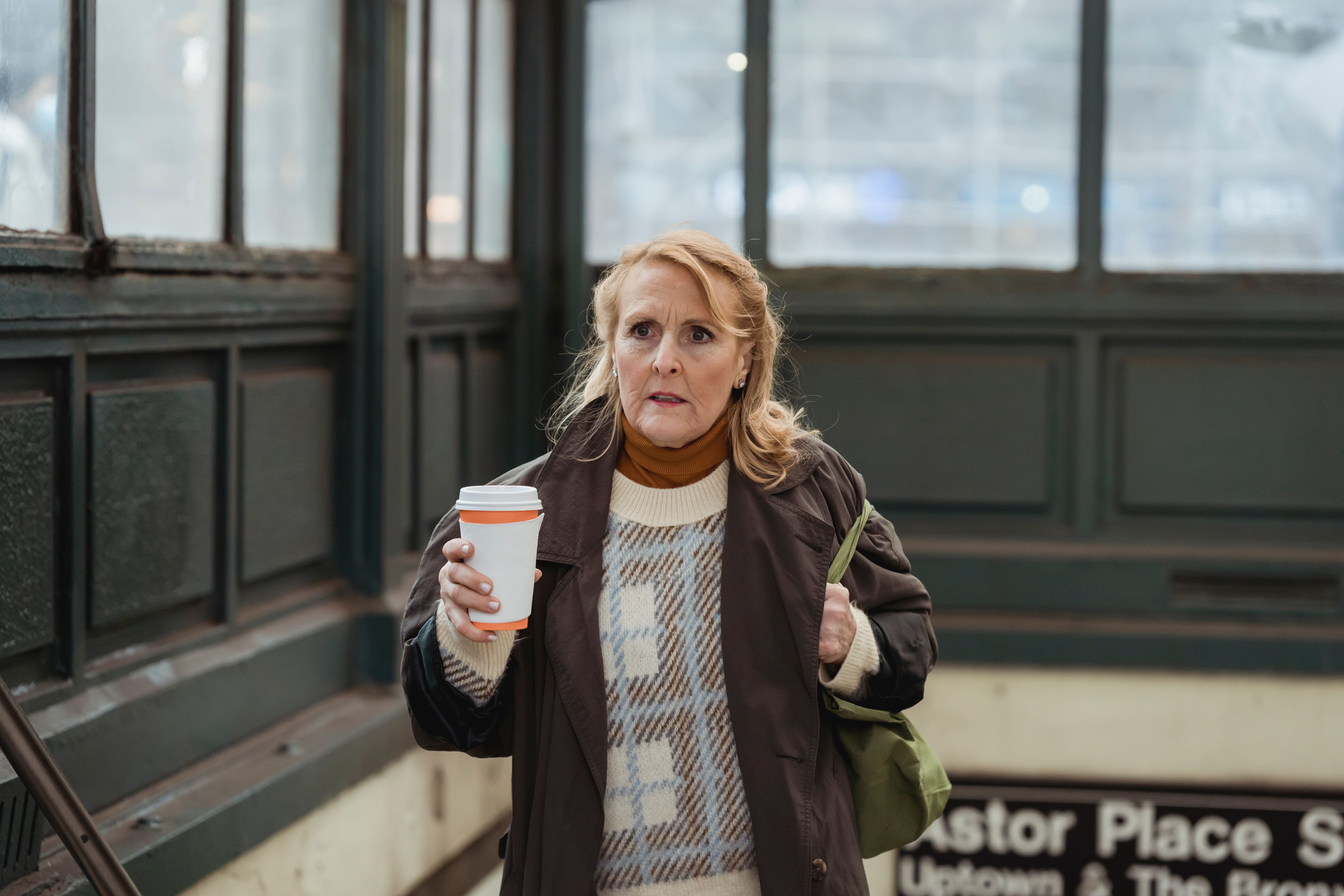 A passerby looks shocked and confused.