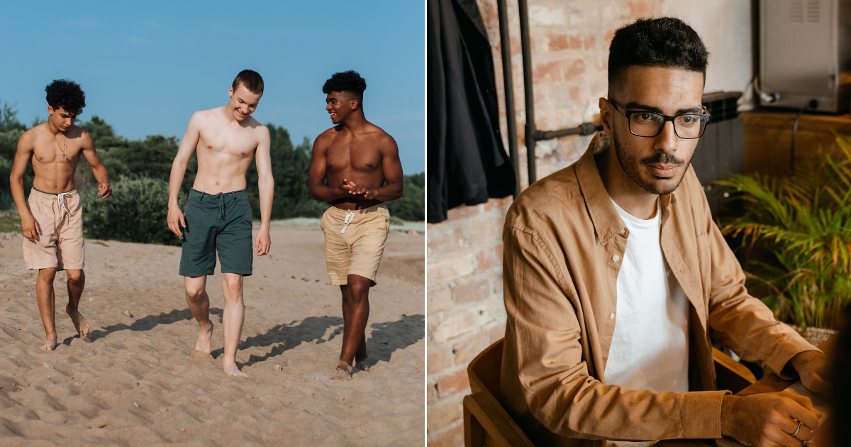 (L) A group of teenagers laughing. (R) A man speaking about something serious. (Representative Cover Image Source: Pexels| L - Ron Lach, R - Mart Production)