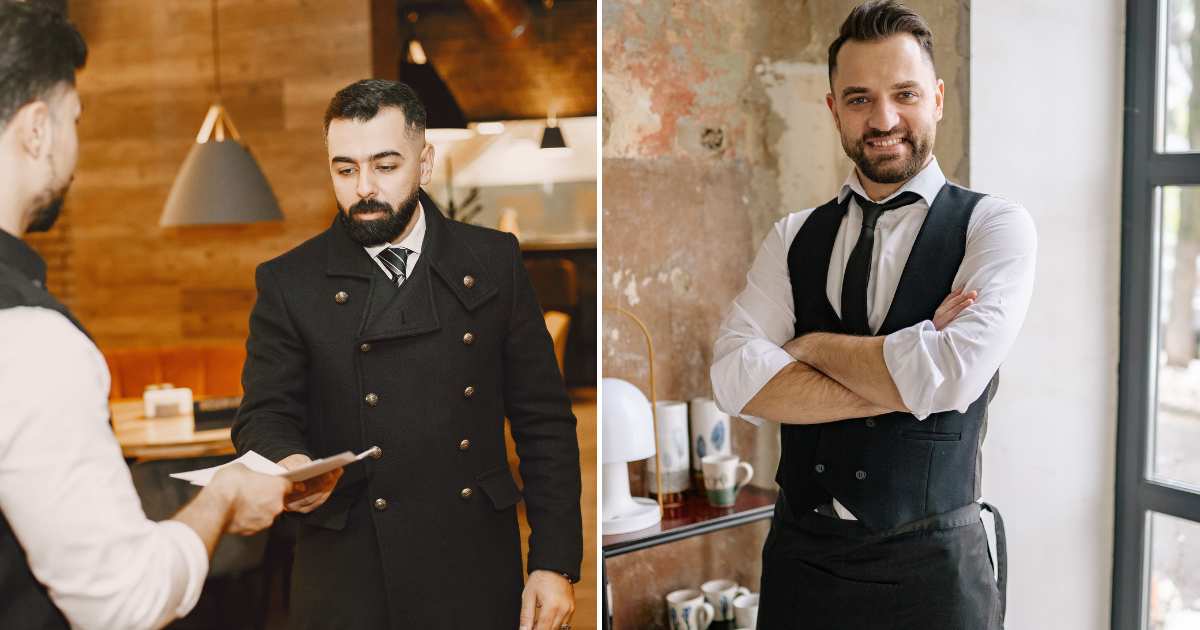 (L) A boss talking to a member of staff. (R) A waiter grins. (Representative Cover Image Source: Pexels| L - Vitaly Gariev, R - Yan Krukau)