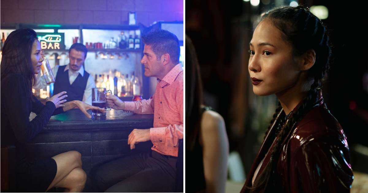(L) Woman talking to man at bar. (R) Woman stunned. (Representative Cover Image Source: Pexels | (L) RDNE Stock project, (R) cottonbro studio)