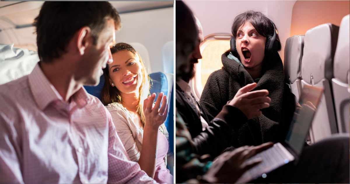 Couple in a plane (L). A woman is angry and shouting on the plane (R). (Representative Cover Image Source: Getty and Pexels Images | Photo by BraunS and cottonbro studio)