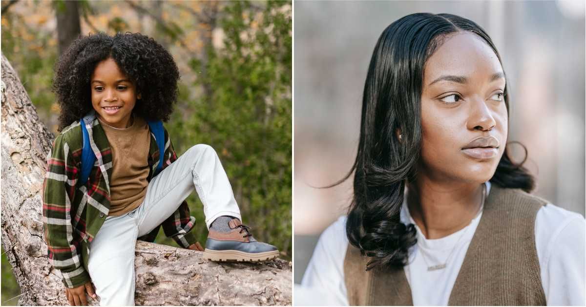 (L) A little boy with long, curly hair smiles. (R) A woman glares in anger — (Representative Cover Image Source: Pexels| L - RDNE Stock Project, R - Mike Jones)