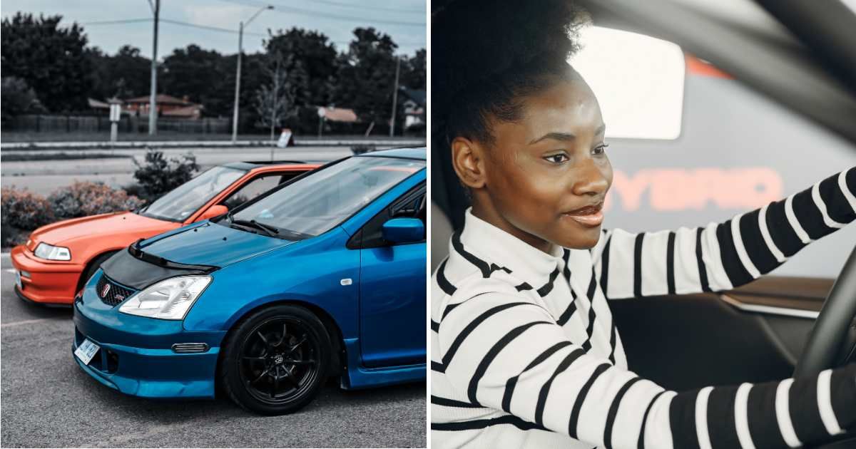 (L) Two cars parked together. (R) Woman sitting in car. (Representative Cover Image Source: Pexels | (L) WAVYVISUALS, (R) Gustavo Fring)