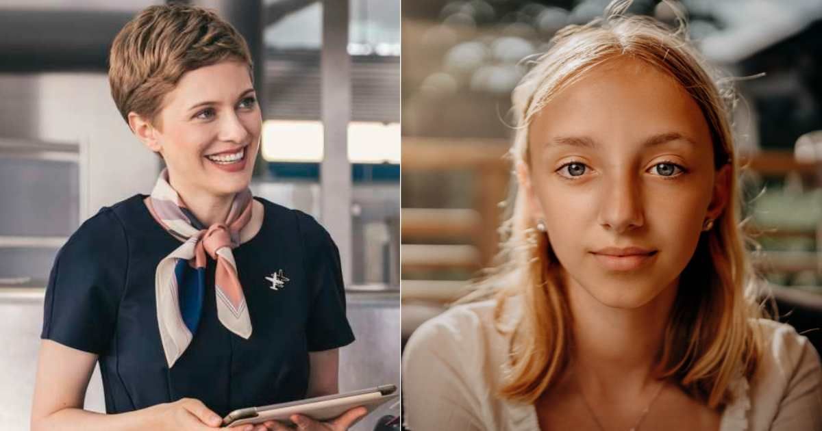 (L) Flight attendant speaking to passenger. (R) A teenage girl looks confident. (Representative Image Source: L - Getty Images| westend61, R - Pexels| Janko Ferlic)
