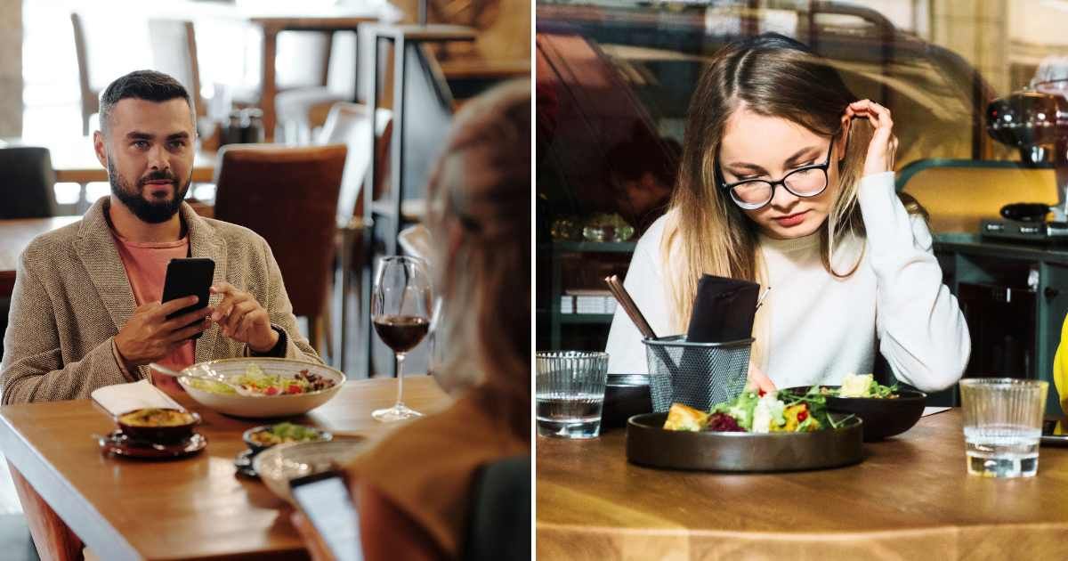  (L) A man looking smug during a date. (R) A woman looking upset during a date. (Representative Cover Image Source: Pexels| L - Jep Gambardella, R - cottonbro studio)