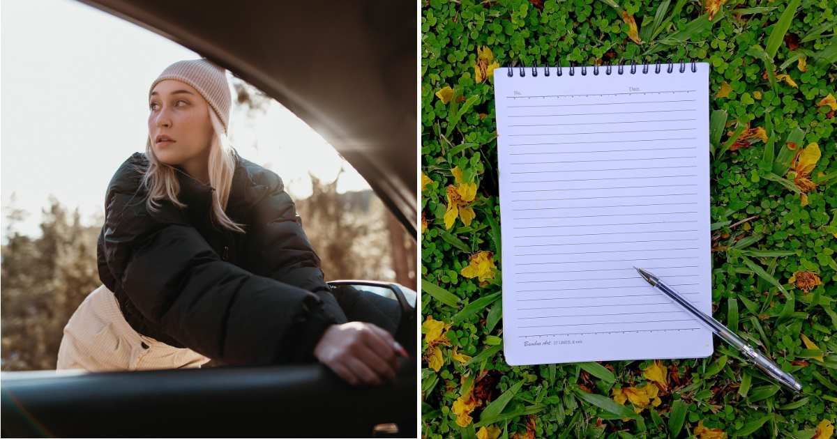 (L) Woman looking outside. (R) Notepad on the ground. (Representative Cover Image Source: Pexels | (L) Nina Hill, (R) AL AYYUBI)