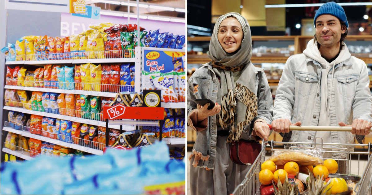 (L) Chips aisle in a store. (R) Couple shopping in grocery store. (Representative Cover Image Source: Pexels | (L) Nothing Ahead, (R) Jack Sparrow)