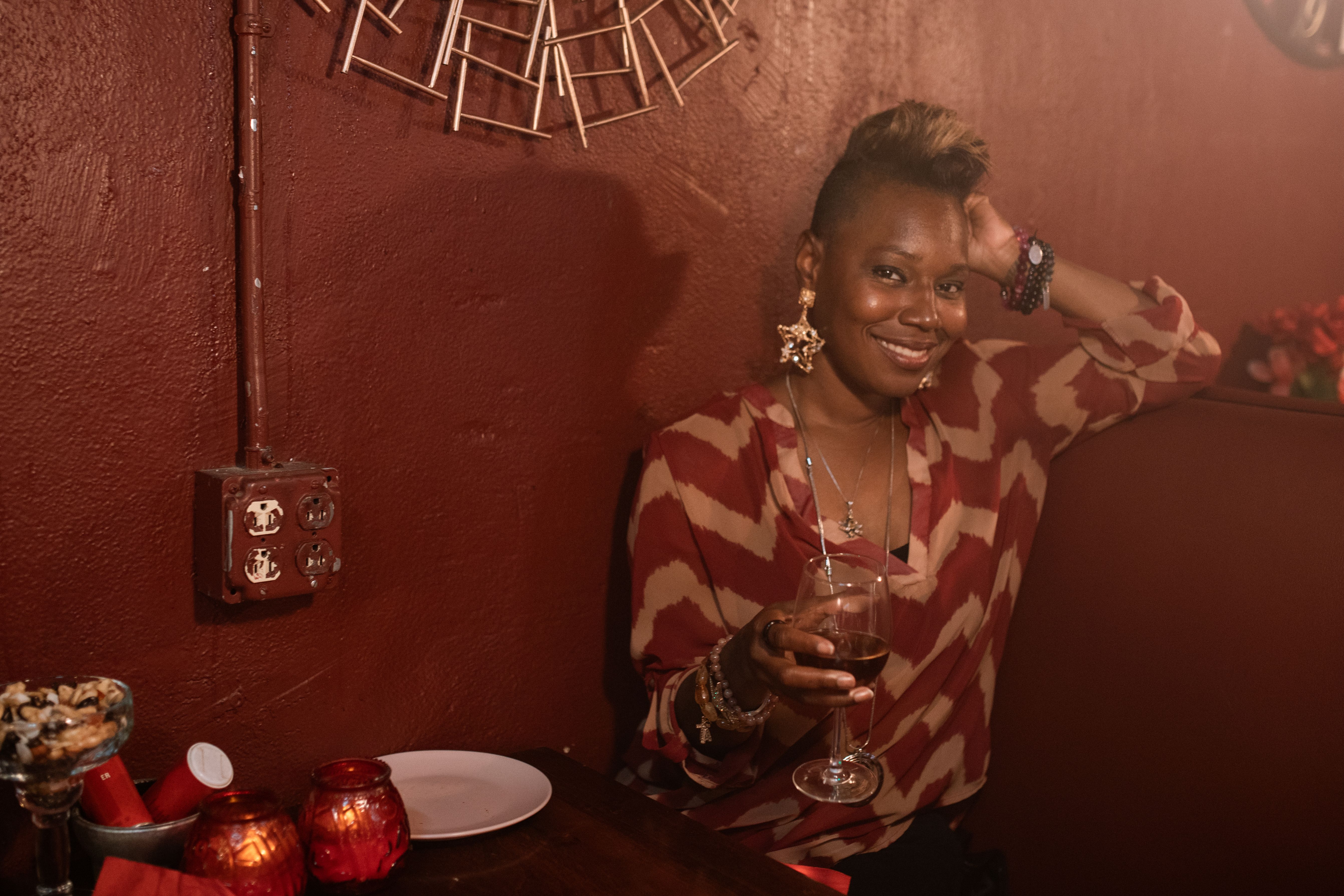 A woman enjoying a solo meal.