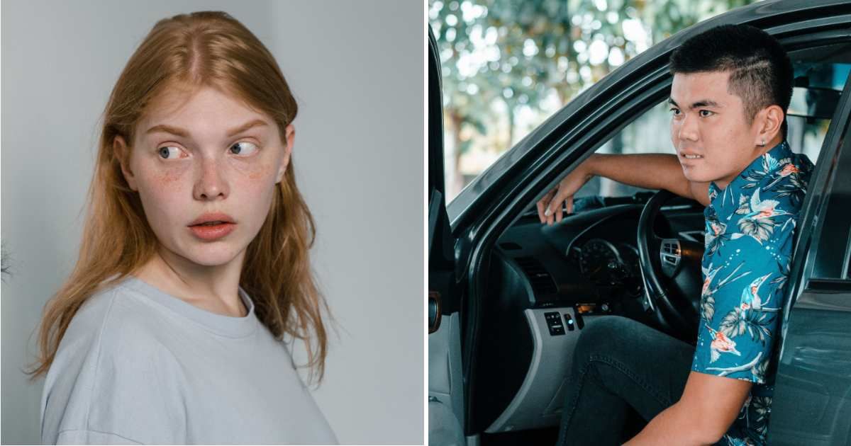 (L) Scared woman. (R) Man sitting in car looking at someone. (Representative Cover Image Source: Pexels | (L) MART PRODUCTION, (R) Fritz dela Cruz)