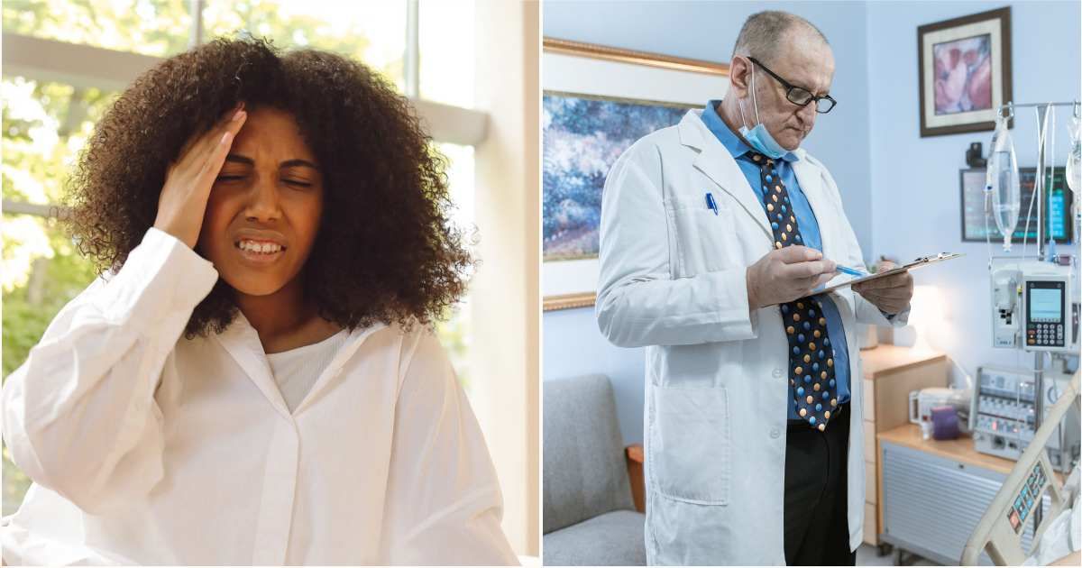 (L) A woman feeling sick and in pain. (R) A doctor looks worried while checking reports. (Representative Cover Image Source: Pexels| L - Polina Tankilevitch, R - RDNE Stock Project)
