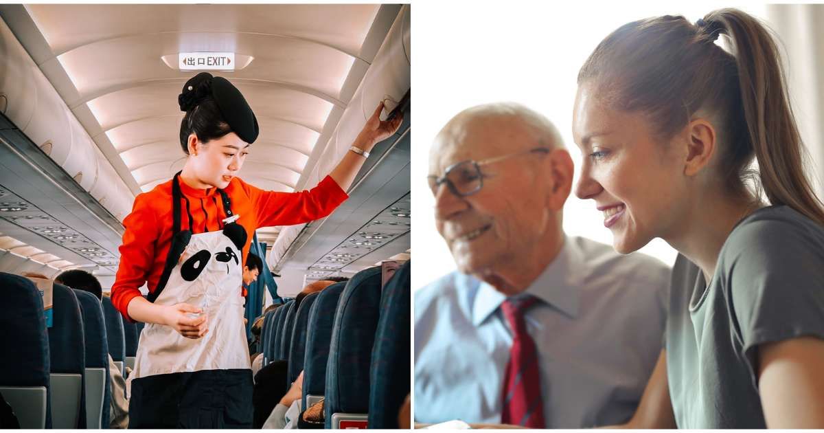 (L) A flight attendant assisting passengers on flight. (R) A woman and an old man sharing a happy conversation. (Representative Cover Image Source: Pexels | (L)  Suat iNAN, (R)  Andrea Piacquadio)
