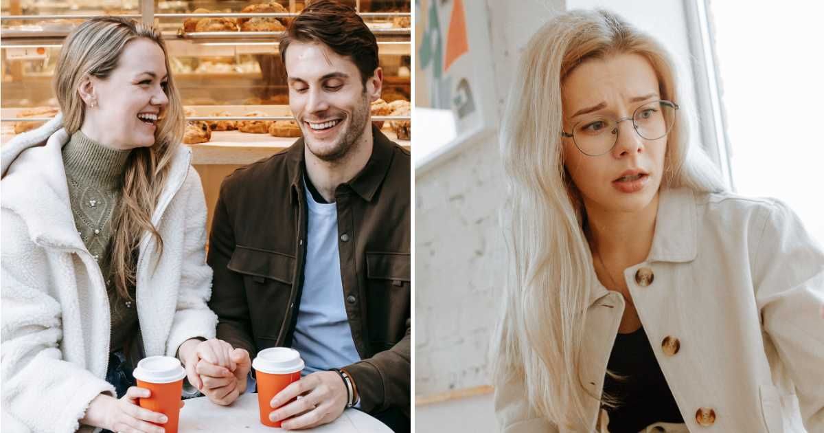 (L) Happy couple on coffee date. (R) Shocked woman looking at someone. (Representative Cover Image Source: Pexels | (L) Katerina Holmes, (R) Polina Zimmerman)