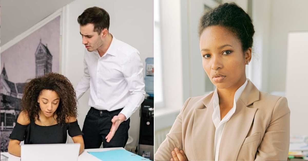 (L) A male colleague arguing with a female colleague at the workplace. (R) Woman unimpressed. (Representative Cover Image Source: Pexels | (L) Yan Krukau, (R) AI25.Studio Studio)