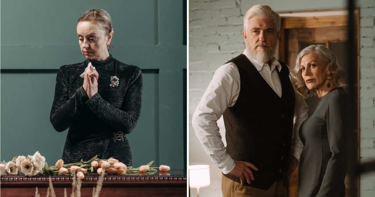 (L) Woman at funeral. (R) Middle-age couple staring at someone. (Representative Cover Image Source: Pexels | (L) Pavel Danilyuk, (R) cottonbro studio)