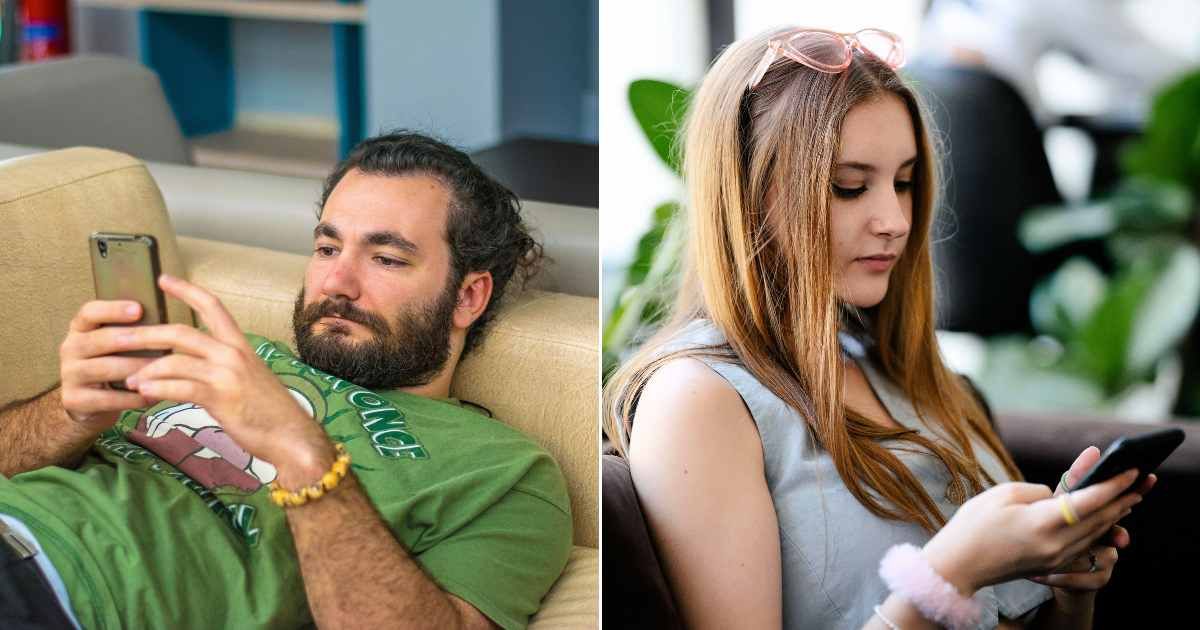 (L) A man is texting on his phone. (R) A woman looks disappointed as she checks phone. (Representative Cover Image Source: Pexels| L - Mahmoud Yahyaoui, R - Mizuno K.)
