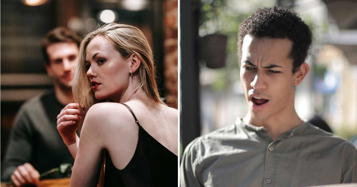(L) Couple on date. (R) Shocked man face. (Representative Cover Image Source: Pexels | (L) Katerina Holmes, (R) Andrea Piacquadio)