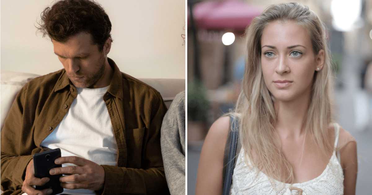 (L) Man using phone sitting next to someone. (R) Stunned woman looking at someone. (Representative Cover Image Source: Pexels | (L) cottonbro studio, (R) Andrea Piacquadio)