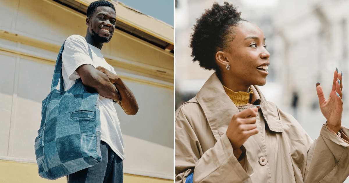 (L) A man with a tote bag smiling. (R) A woman having a  light conversation with someone. (Representative Cover Image Source: Pexels | (L)Zeal Creative Studios, (R) Gustavo Fring )