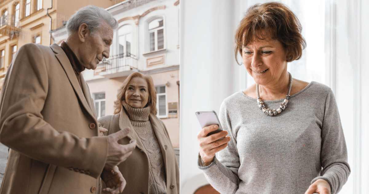 (L) A middle-aged couple is having a conversation. (R) A woman smiles at her phone. (Representative Cover Image Source: Pexels| Tima Miroshnichenko, R - Andrea Piacquadio)