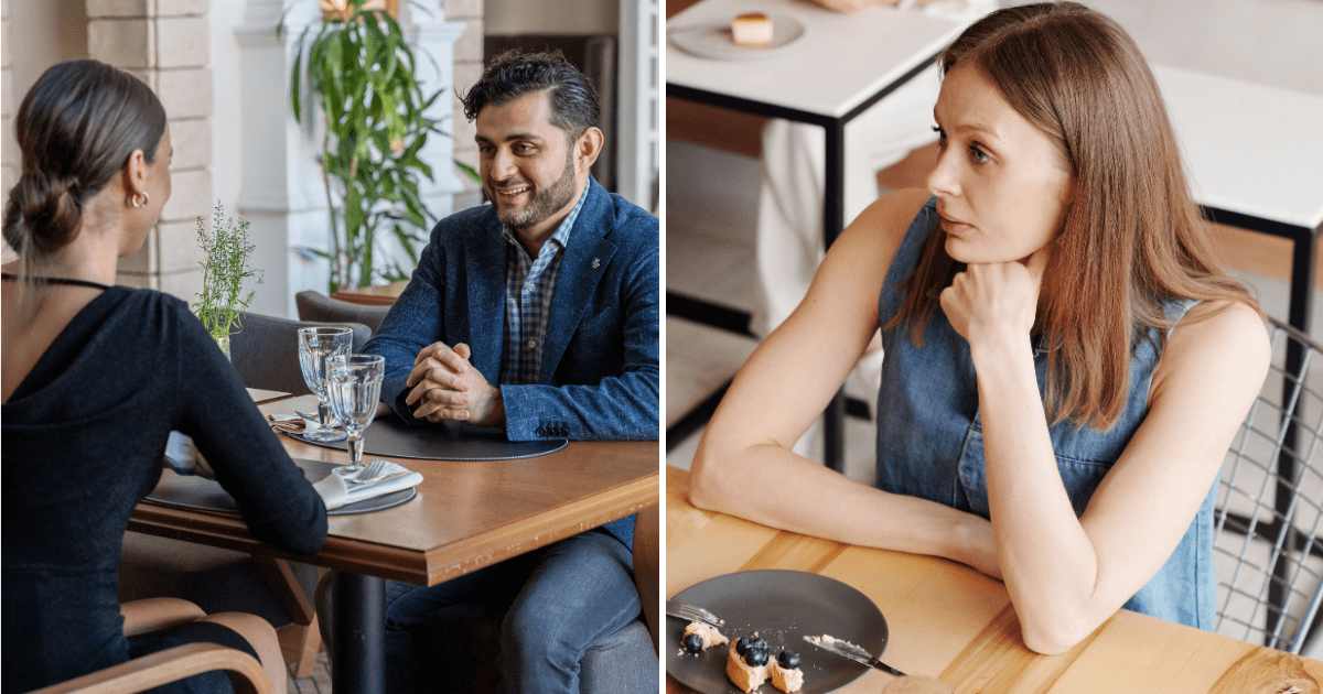 (L) Couple on date. (R) Stunned woman looking at someone. (Representative Cover Image Source: Pexels | (L) Mikhail Nilov (R) Edmond Dantès)
