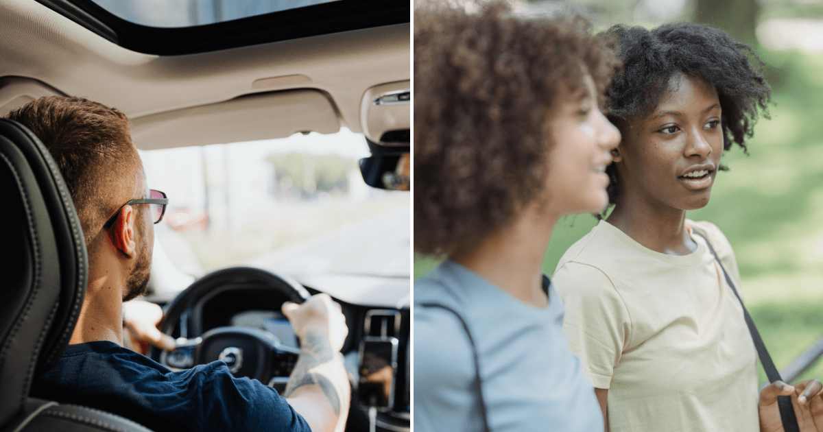 (L) A man driving a car. (R) Two teen girls talking to someone. (Representative Cover Image Source: Pexels | (L) Mizuno K, (R) Kaboompics Club)