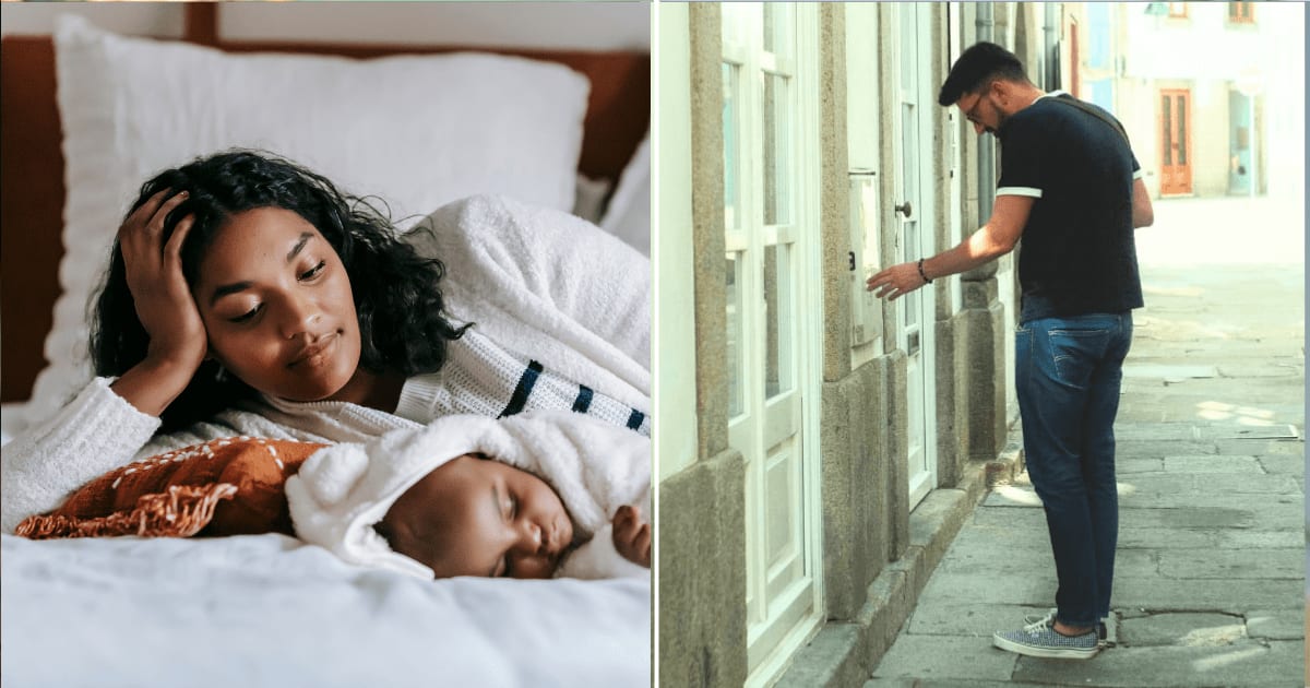 (L) Mother and her baby resting together at home. (R) A man trying to enter into a house. (Representative Cover Image Source: Pexels| L - William Fortunato, R - blackphant)
