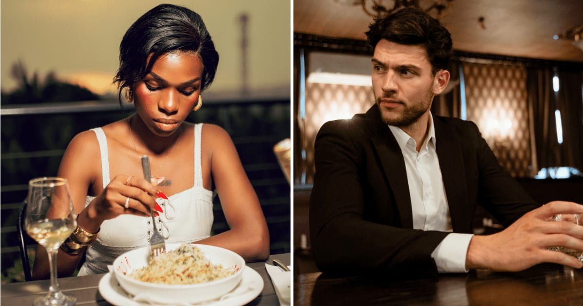 (L) Woman having dinner alone. (R) Man looking at someone. (Representative Cover Image Source: Pexels | (L) K Studios, (R) Mart Production)