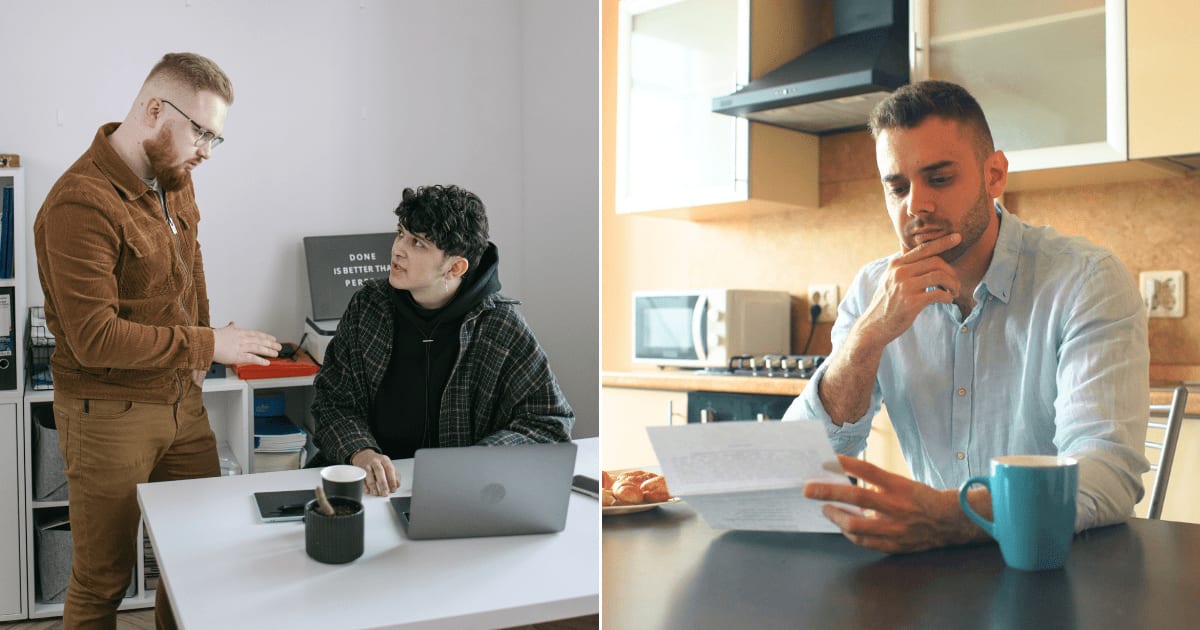 (L) A boss is scolding his worker in the office. (R) A man is shocked after reading a letter. (Representative Cover Image Source: Pexels| L - Ivan S, R - Vitaly Gariev)