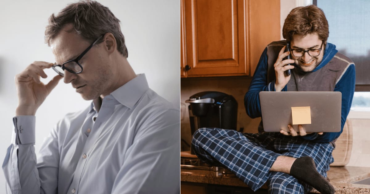 (L) A man looks dejected. (R) A man smiles excitedly after looking at interview invite from company on his laptop. (Representative  Cover Image Source: Pexels| L - Andrea Piacquadio, R - RDNE Stock Project)