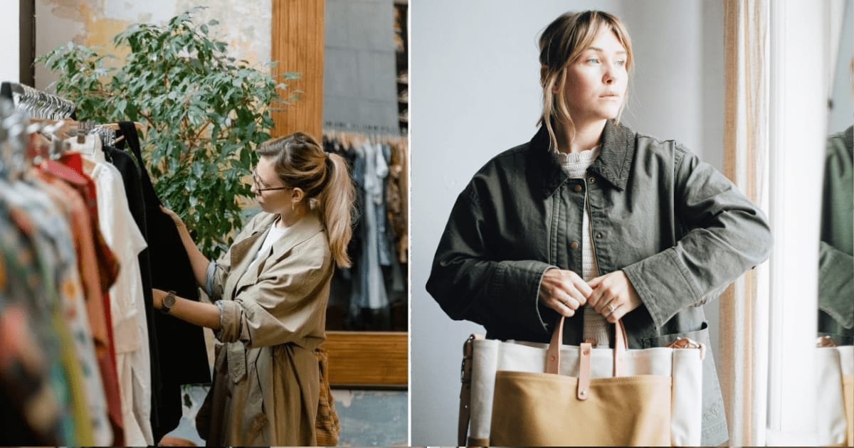 (L) A woman browsing a clothing rack in a store. (R) Customer exiting the shop with bags. (Representative Cover Image Source: Pexels | (L) MART PRODUCTION, (R) Daniel & Hannah Snipes)