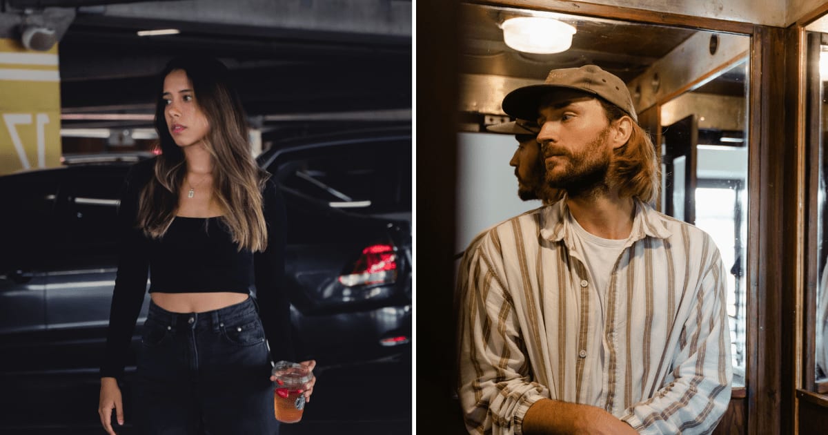 (L) A woman looking for her car in the parking garage. (R) A man standing in an elevator. (Representative Cover Image Source: Pexels | (L) Un Buñuelo, (R) MART PRODUCTION)