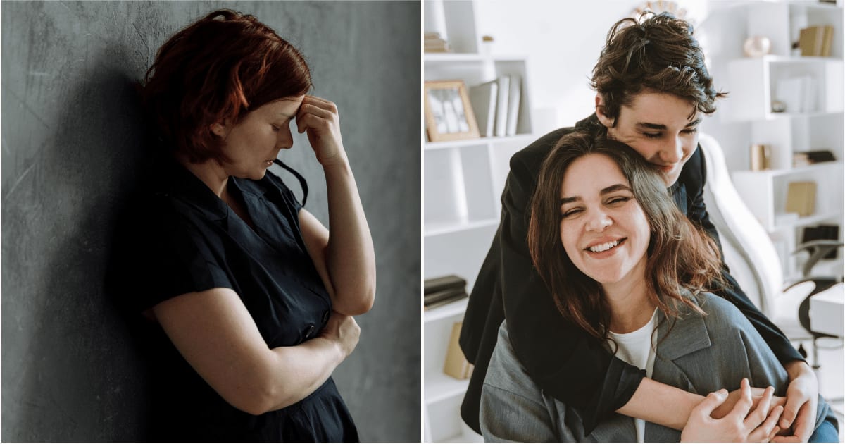 (L) A woman looks distressed. 9R) A teenage son hugging his mom. (Representative Cover Image Source: Pexels| L - Thirdman, R - Anastasia Shuraeva)