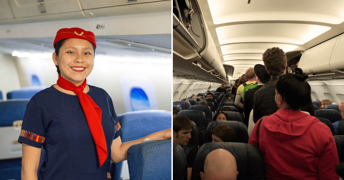 (L) A flight attendant onboard smiling. (R) Passengers boarding the plane. (Representative Cover Image Source: Pexels | (L) Alejandro Quiñonez, (R) Chris Brignola)