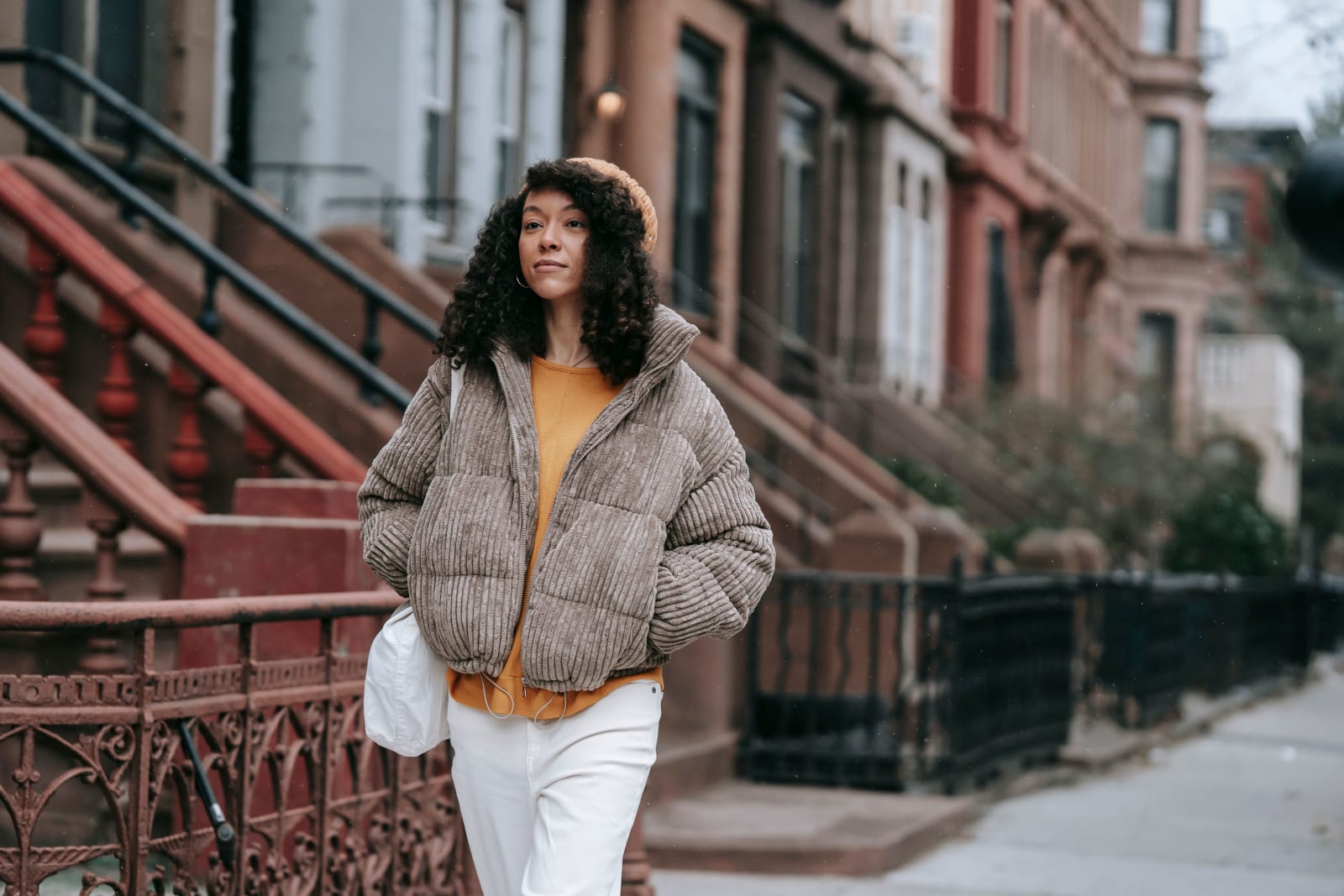 A woman walking on the street.
