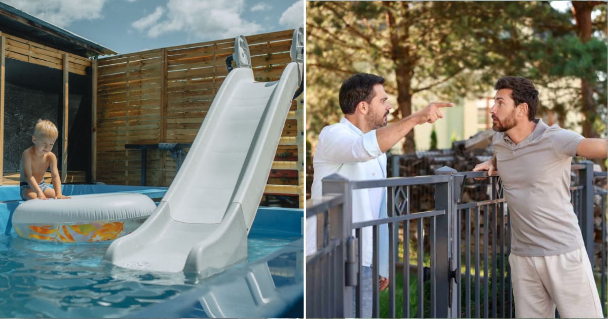 (L) A kid playing on a water slide. (R) Neighbors arguing (Representative Cover Image Source: (L) Pexels | Helena Jankovičová Kováčová, (R) Getty | Luidmila Chernetska)