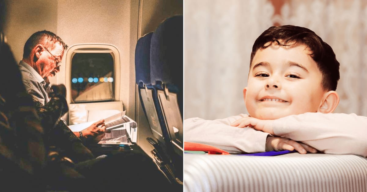 (L) A man sitting in window seat of a plane. (R) A little boy looks excited. (Representative Cover Image Source: L - Unsplash | Mpumelelo Macu, R - Pexels| Uğur Hamzayev)